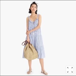 J. Crew Blue and White Striped Midi Dress